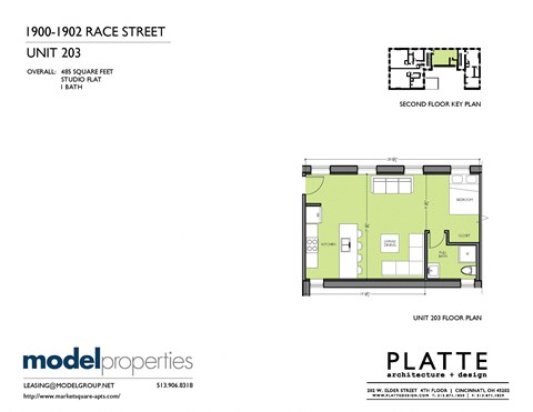 Floor plan for studio, 1 bath, 485 sqft
